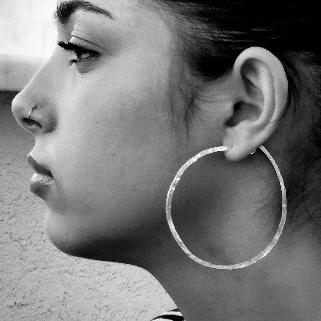 Sterling Silver Hammered Hoop Earrings 2.5 inch