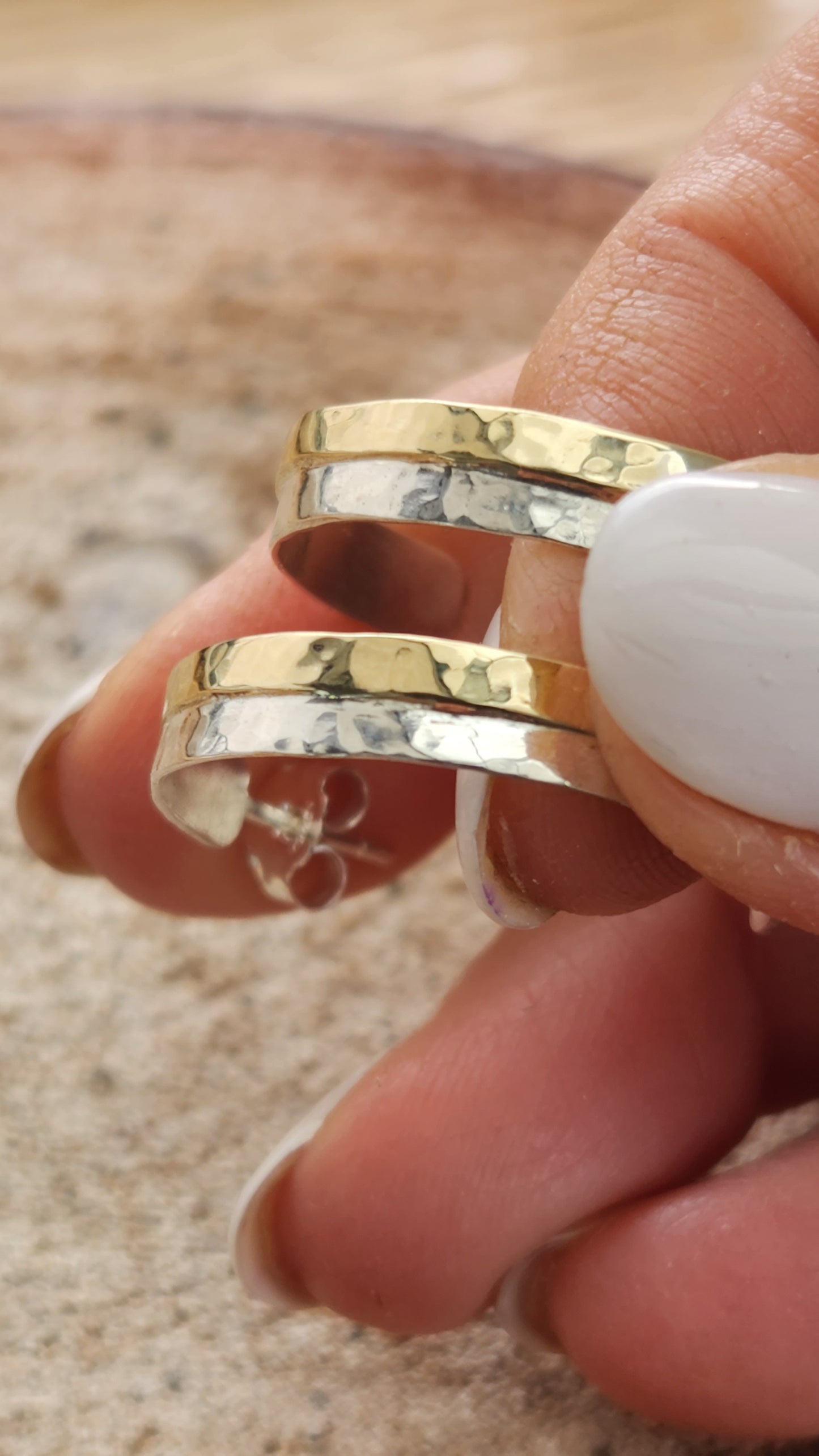 9K Solid and Silver Hoop Earrings - Two Tone Earrings