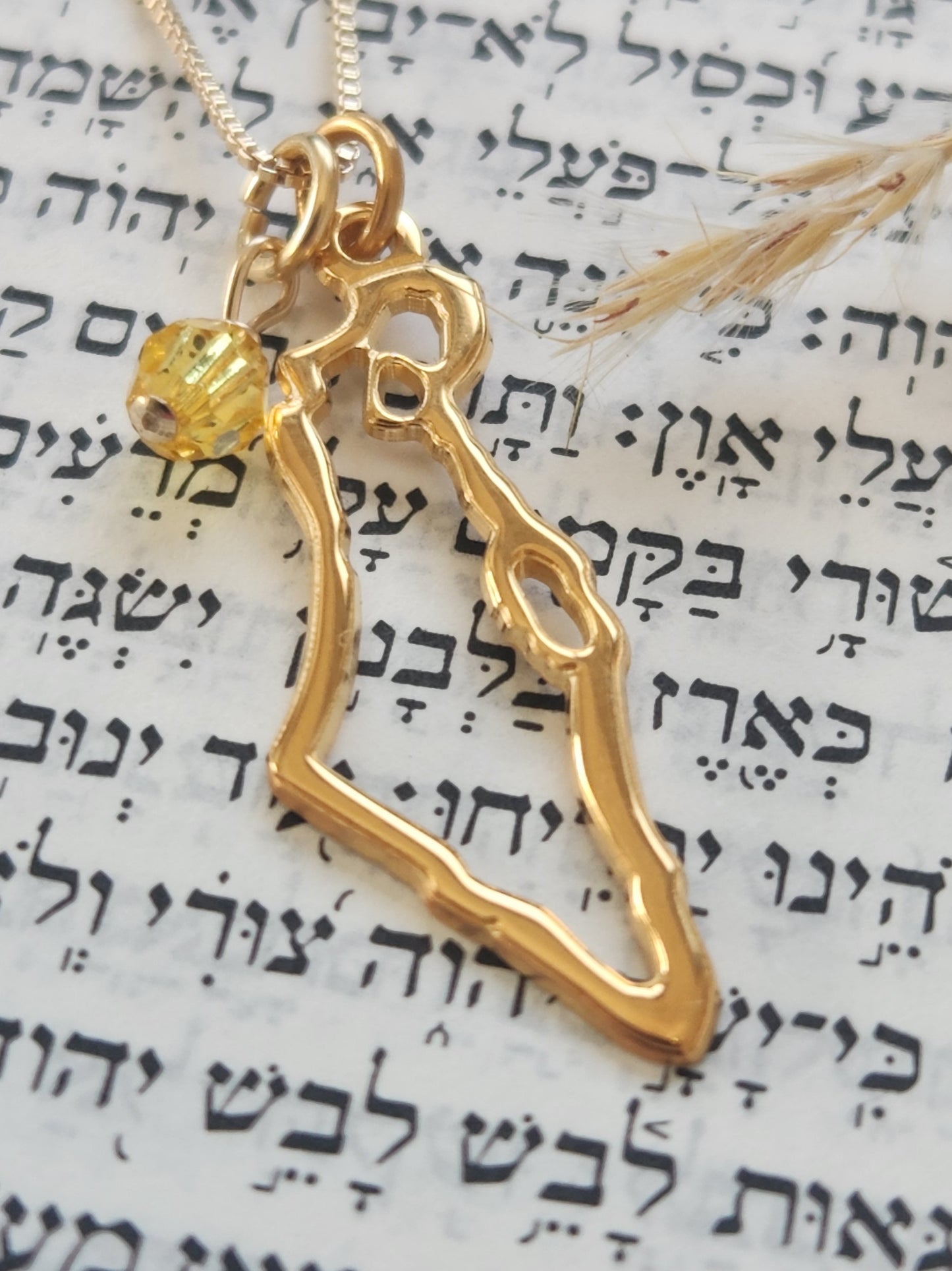 Israel Map Pendant Neckalce & Yellow Bead