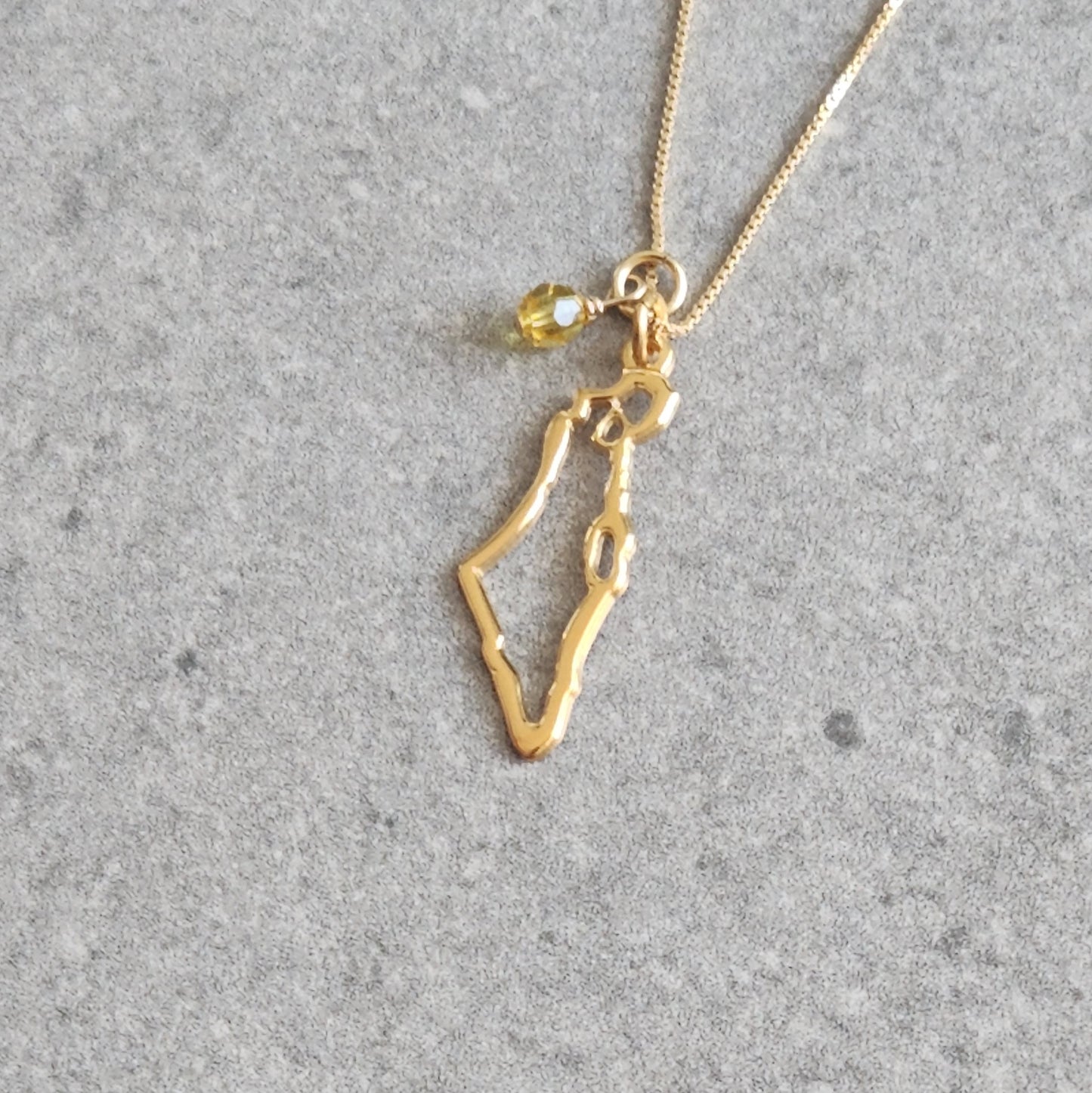 Israel Map Pendant Neckalce & Yellow Bead