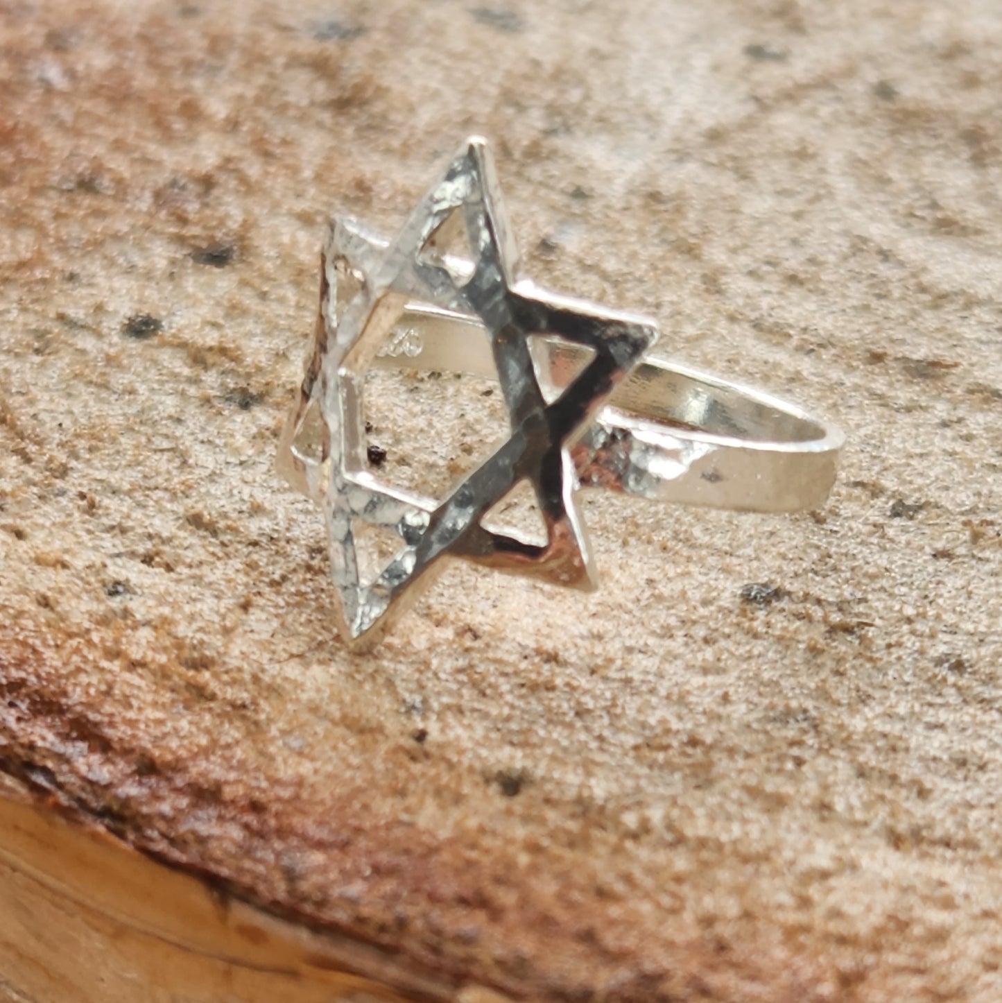 Star of David Hammered 925 Sterling Silver Ring