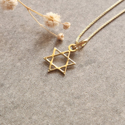 14k Solid Gold Star of David Necklace