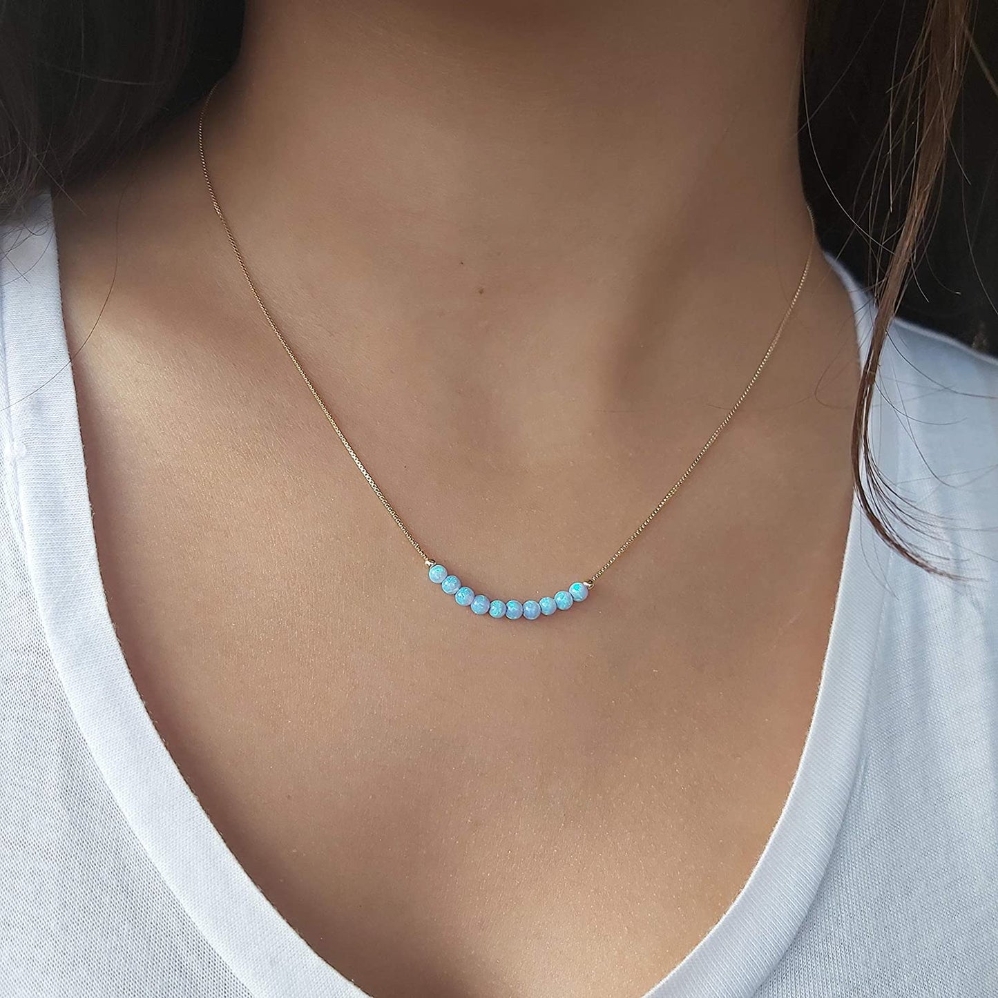 Blue Opal Bead Necklace