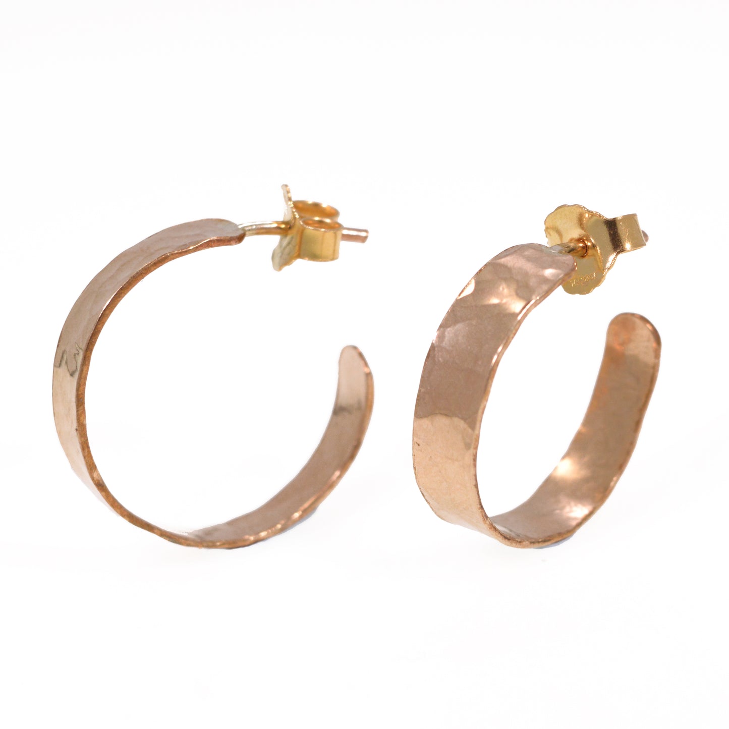 14k Gold Filled Open Hoop Earrings with post Hammered Wide 5mm Wrap Hoops for Women