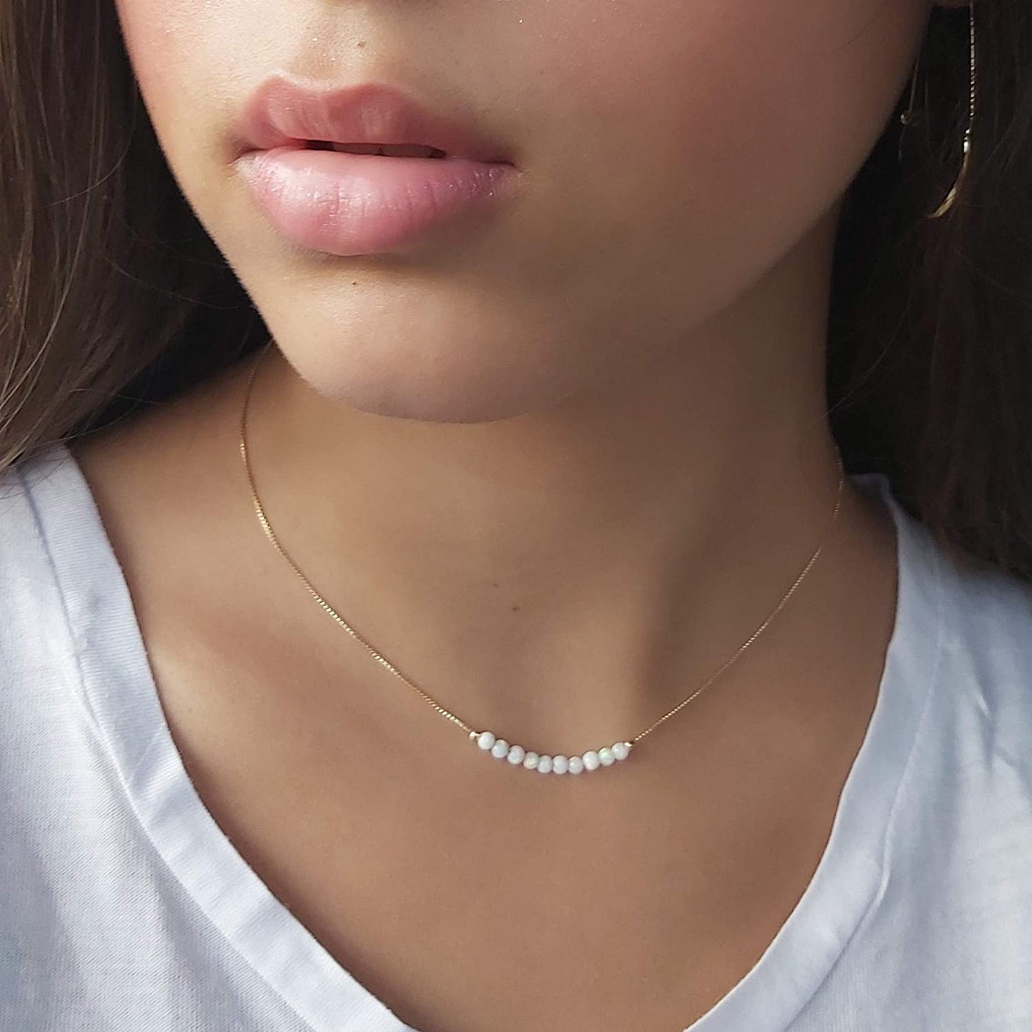 White Opal Beaded Necklace