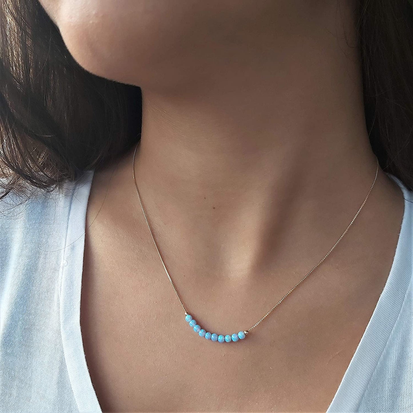 Blue Opal Bead Necklace