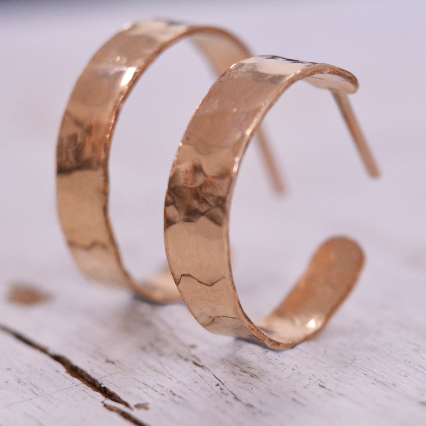 14k Gold Filled Open Hoop Earrings with post Hammered Wide 5mm Wrap Hoops for Women