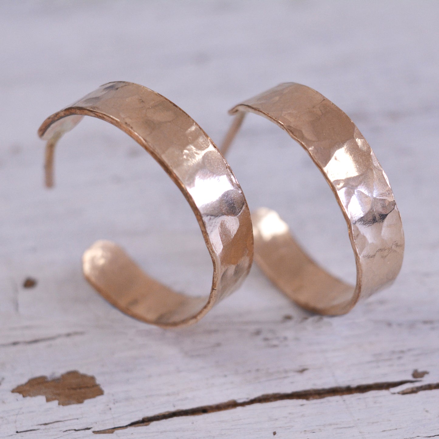 14k Gold Filled Open Hoop Earrings with post Hammered Wide 5mm Wrap Hoops for Women