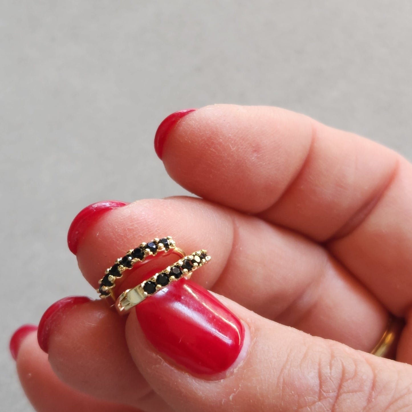 Black CZ Hoop Earrings in Gold