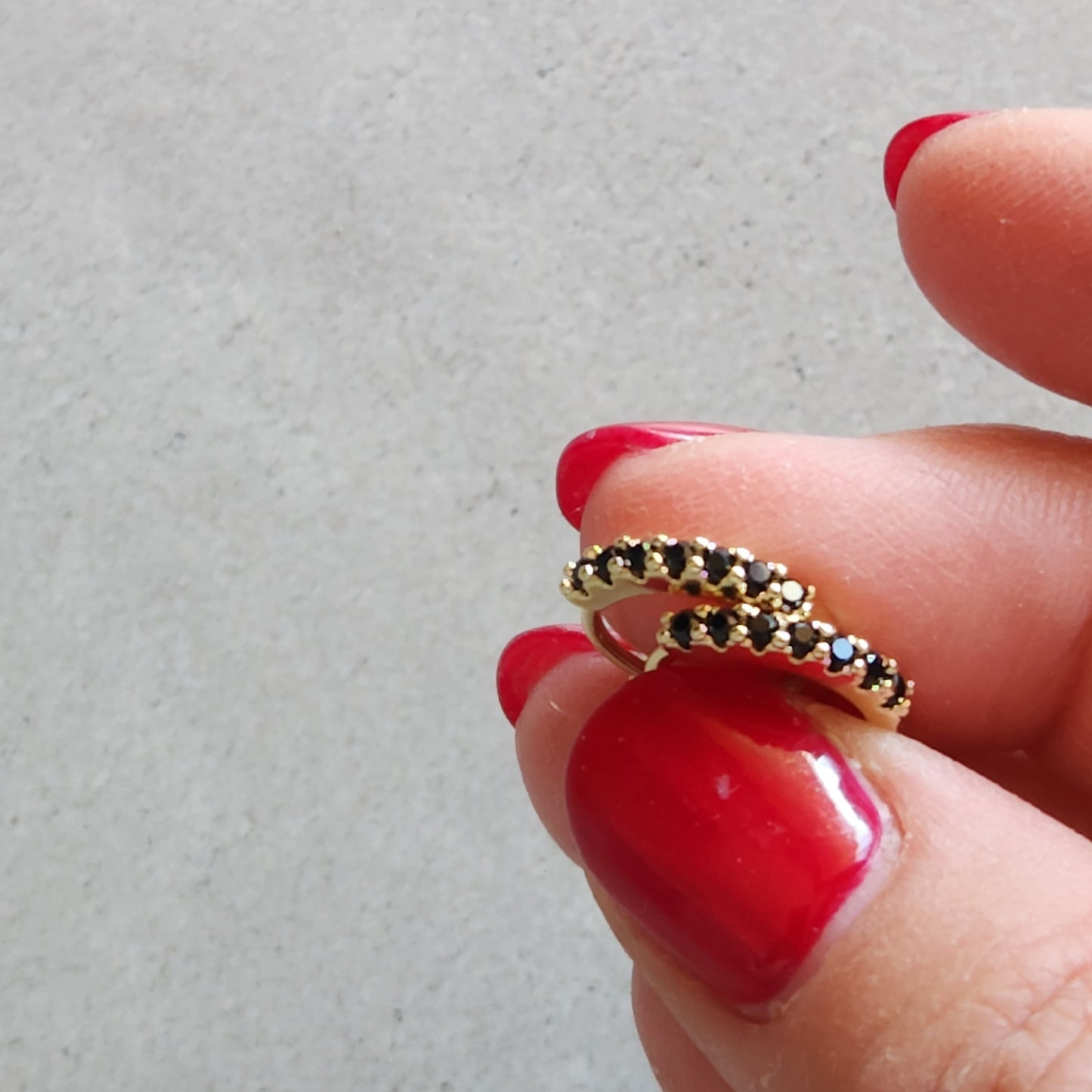 Black CZ Hoop Earrings in Gold