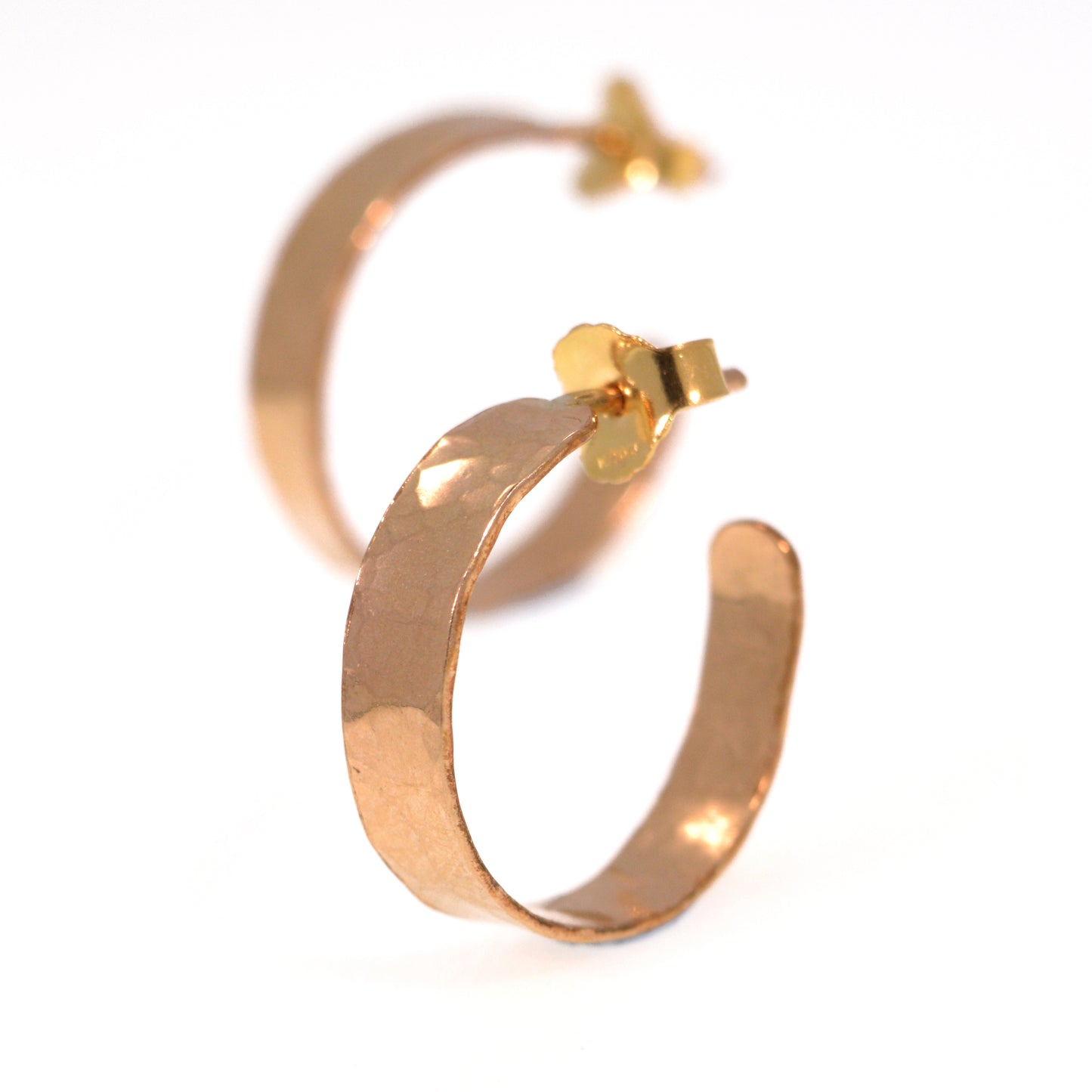 14k Gold Filled Open Hoop Earrings with post Hammered Wide 5mm Wrap Hoops for Women