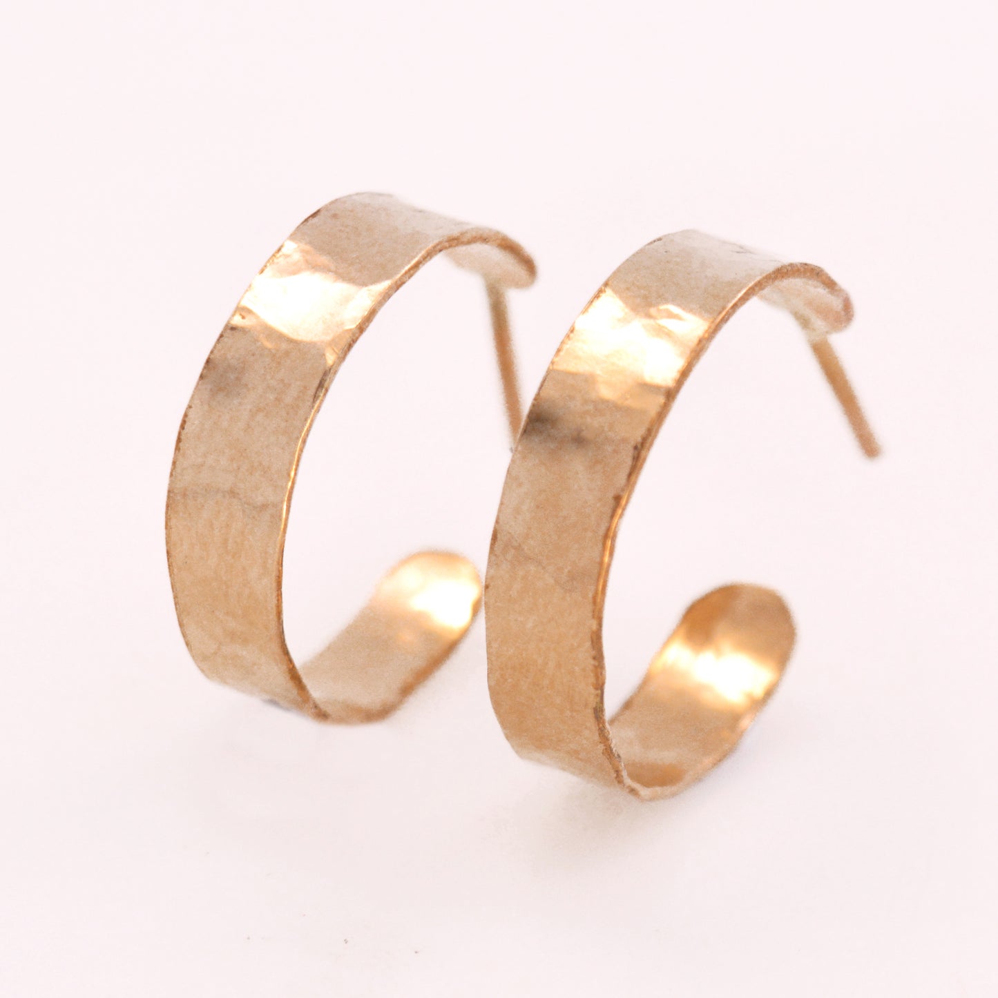 14k Gold Filled Open Hoop Earrings with post Hammered Wide 5mm Wrap Hoops for Women