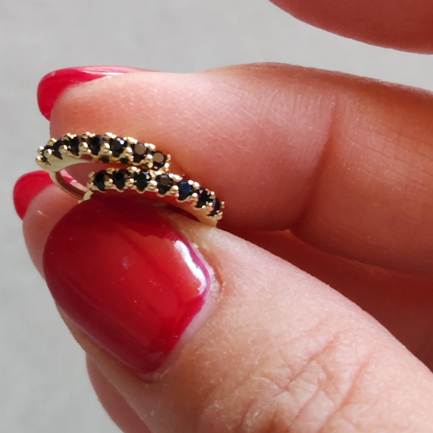 Black CZ Hoop Earrings in Gold