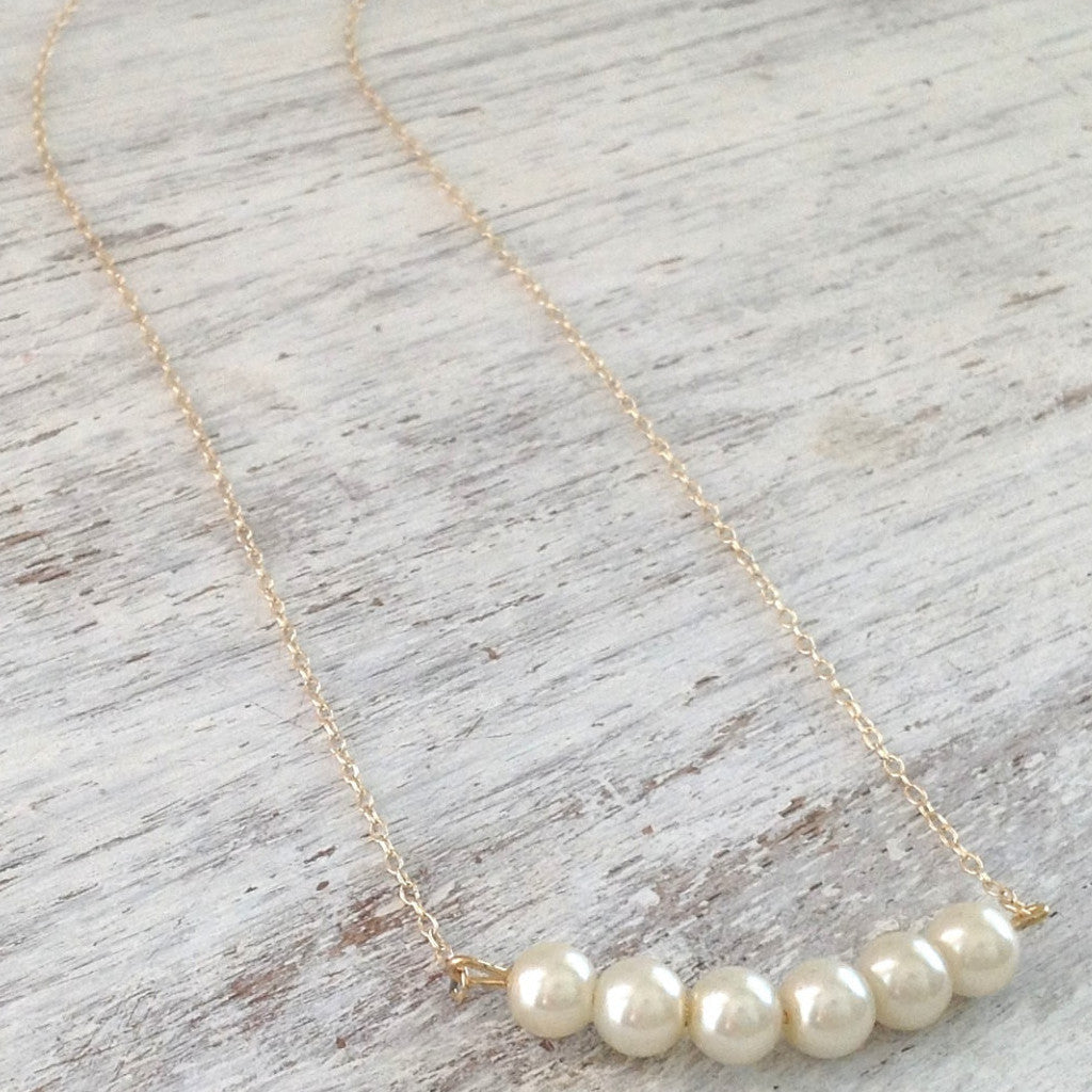 Gold Pearl Necklace 5 Row pearl 14k Gold Filled Chain
