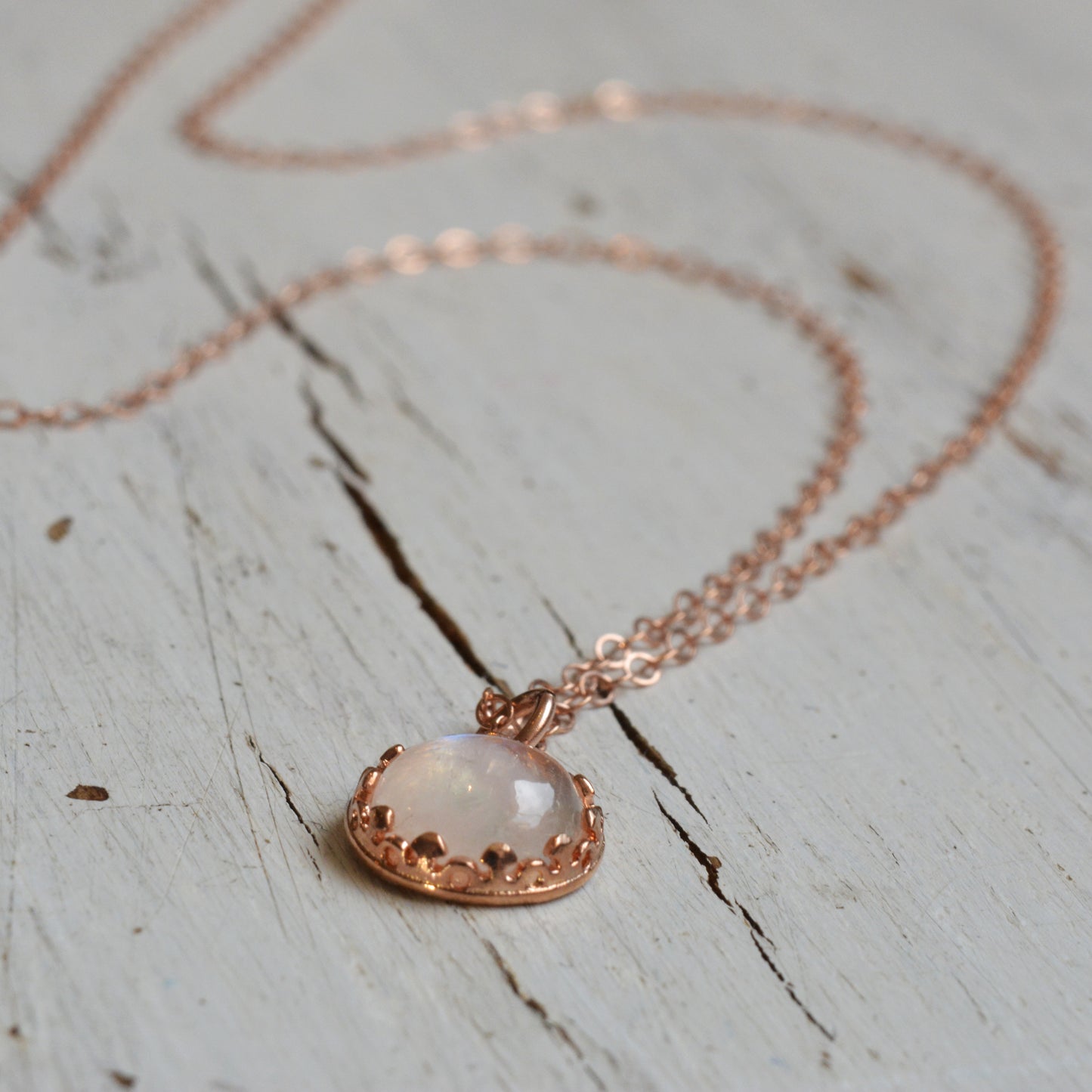 Moonstone Pendant Necklace Rose Gold Filled 8 mm June Birthstone Necklace