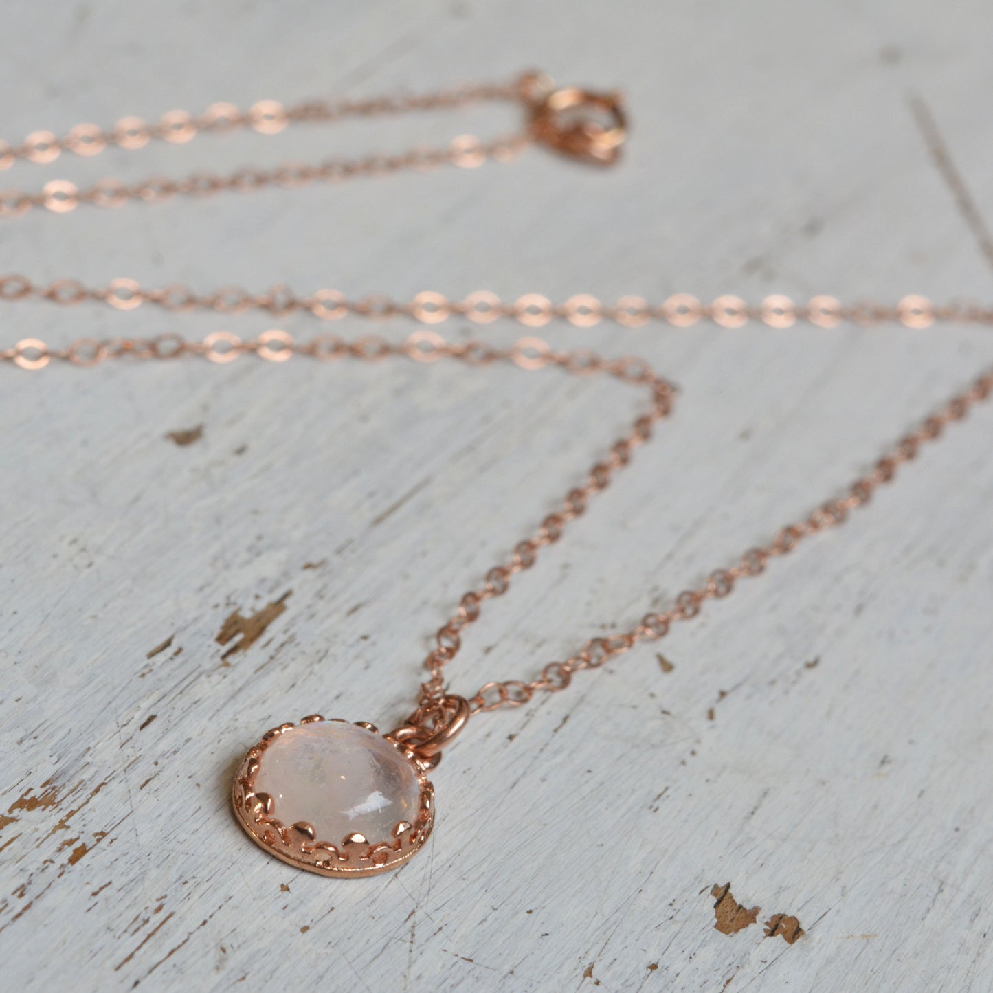 Moonstone Pendant Necklace Rose Gold Filled 8 mm June Birthstone Necklace
