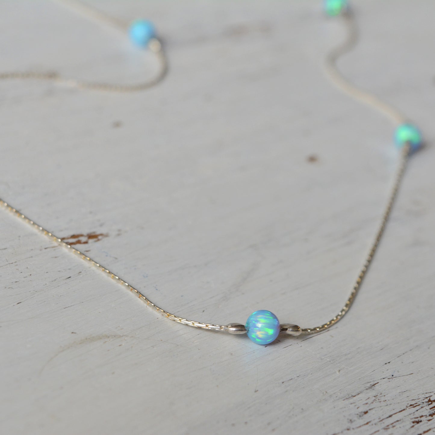 Sterling Silver 3mm Created Opal Beads Choker Necklace for Women Girls