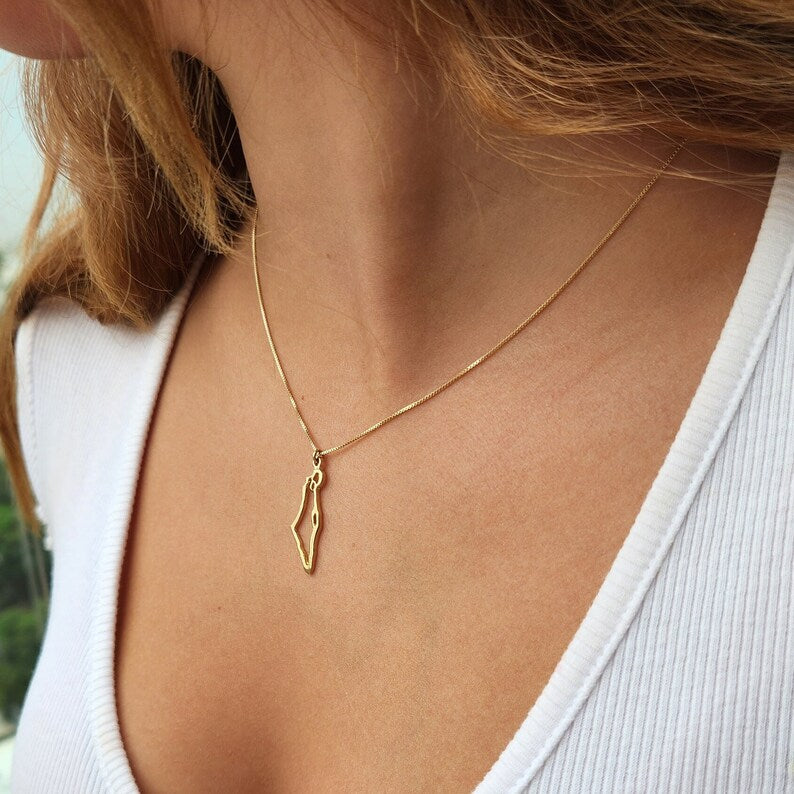 Map of Israel Necklace, Gold Israel Necklace, Holy land Pendant necklace,Israel Map Jewelry, Judaica Necklace,Jewish Jewelry