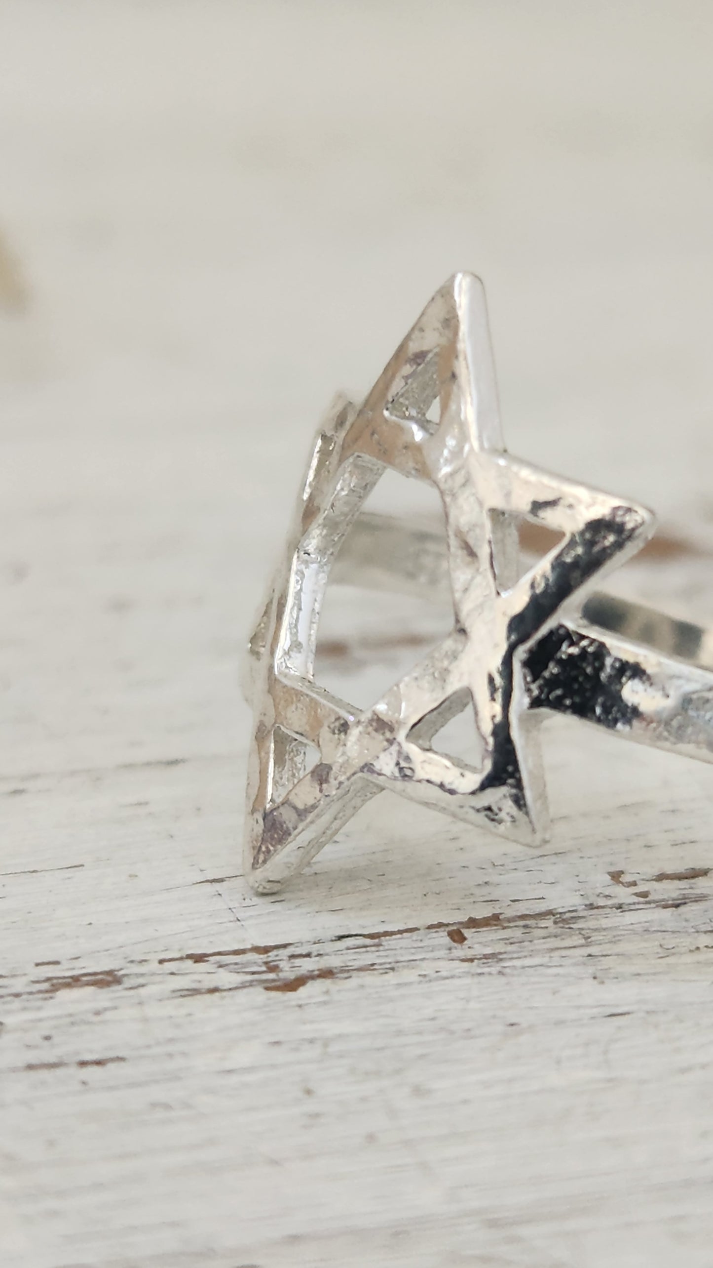 Star of David Hammered 925 Sterling Silver Ring