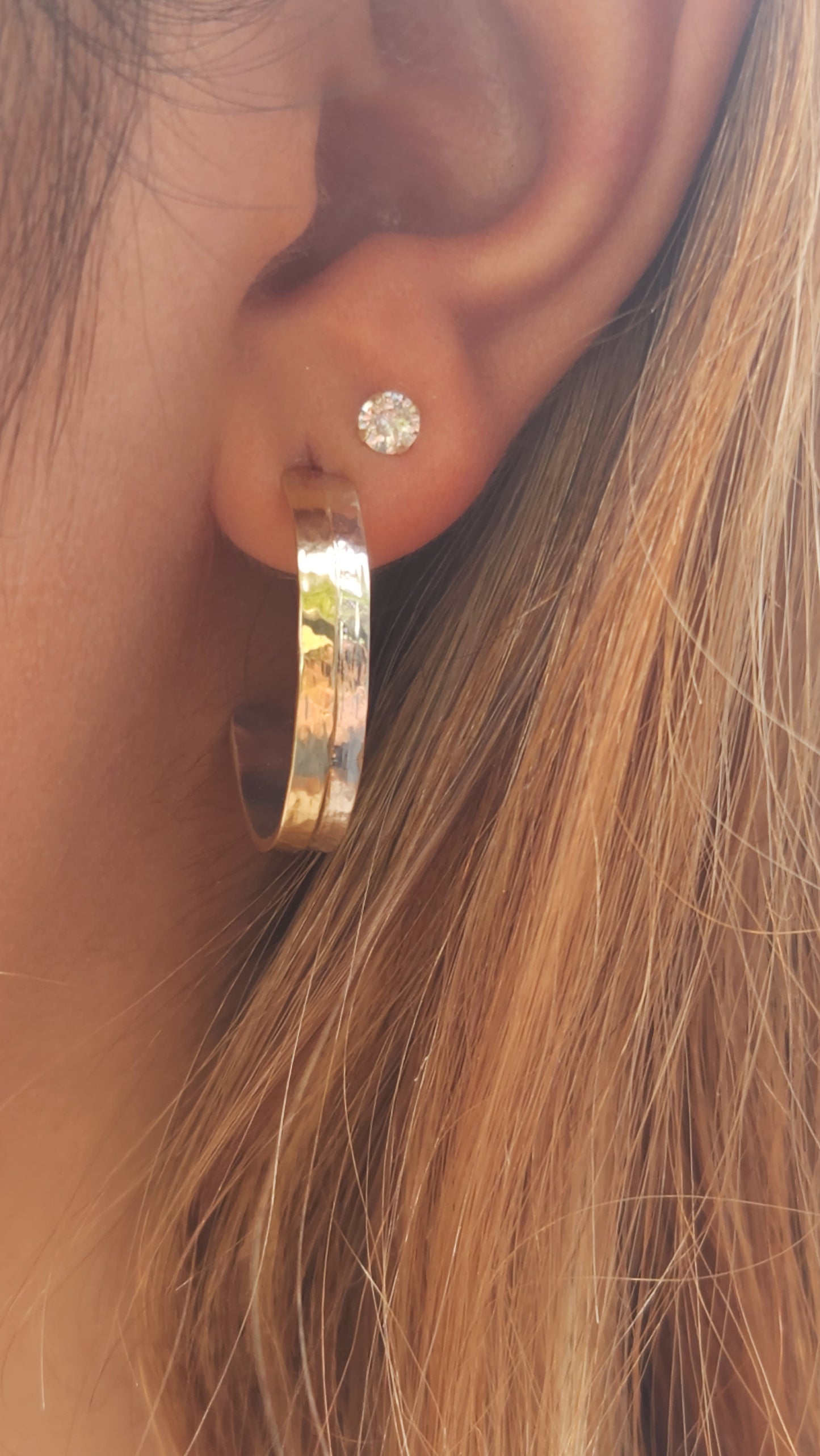 9K Solid and Silver Hoop Earrings - Two Tone Earrings