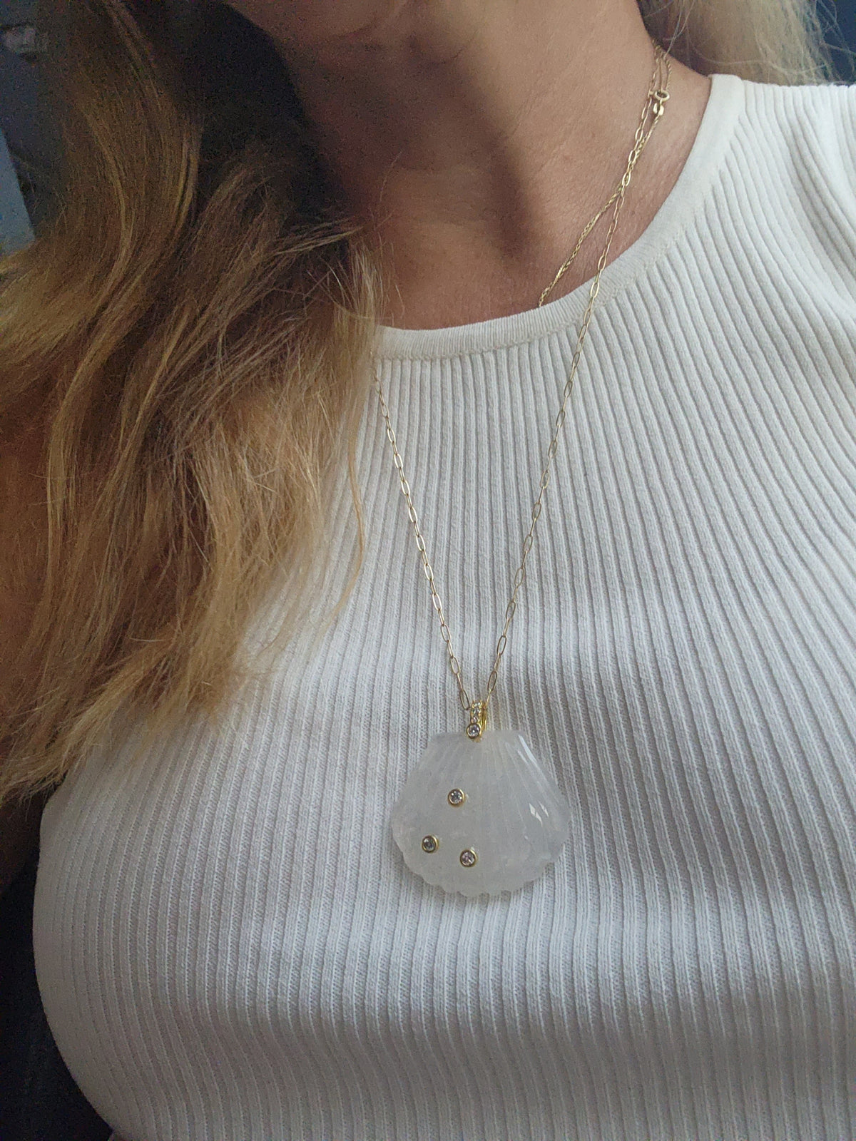 Crystal Quartz Shell Pendant Necklace