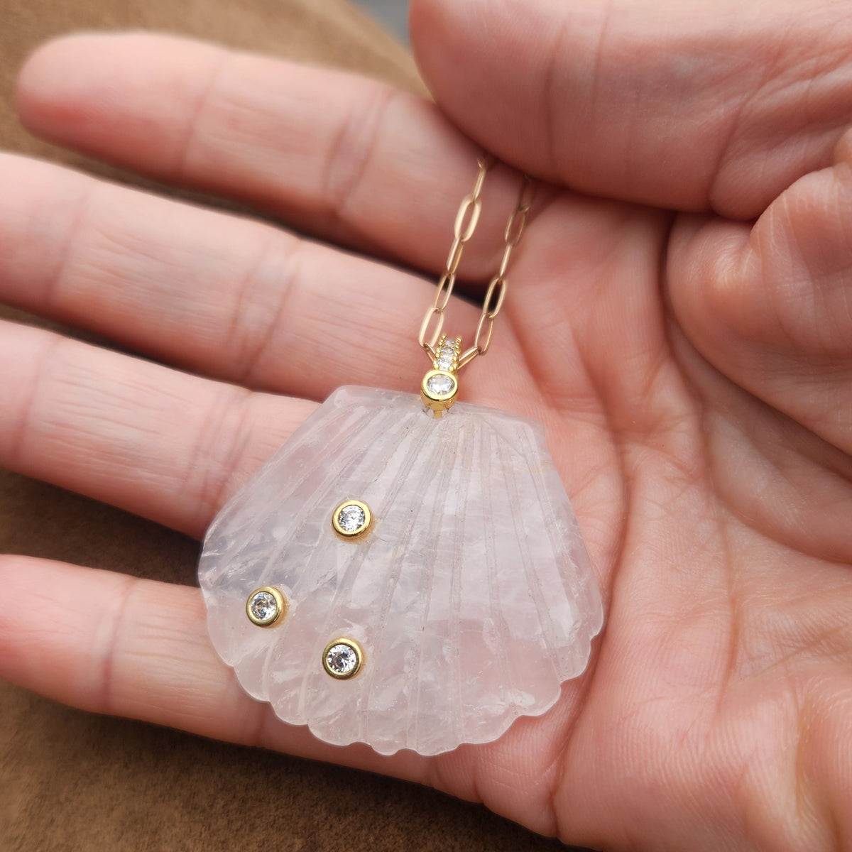 Crystal Quartz Shell Pendant Necklace
