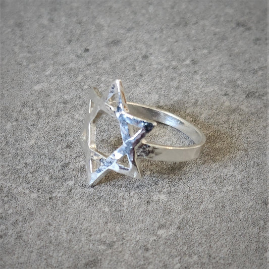 Star of David Hammered 925 Sterling Silver Ring