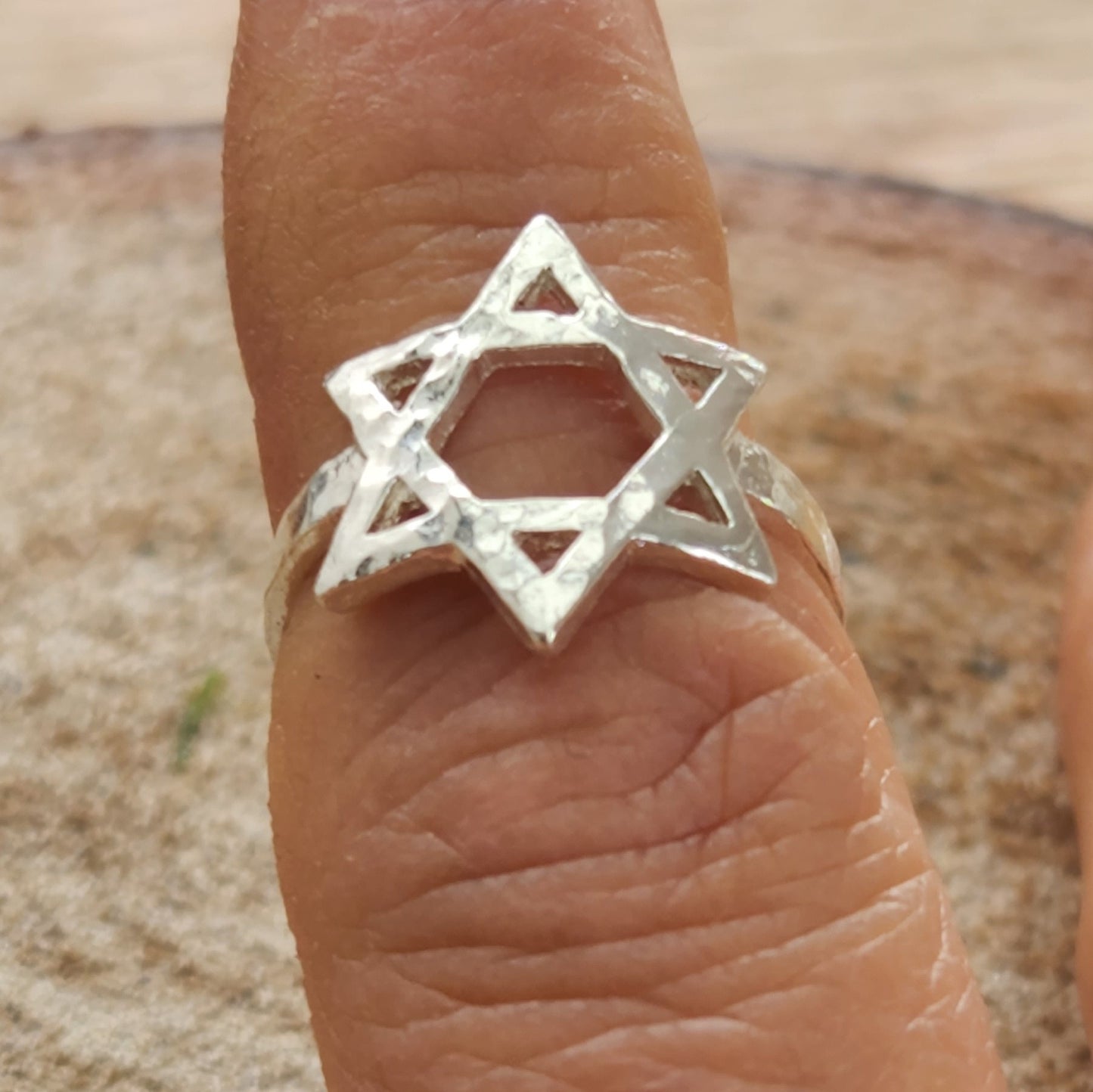 Star of David Hammered 925 Sterling Silver Ring