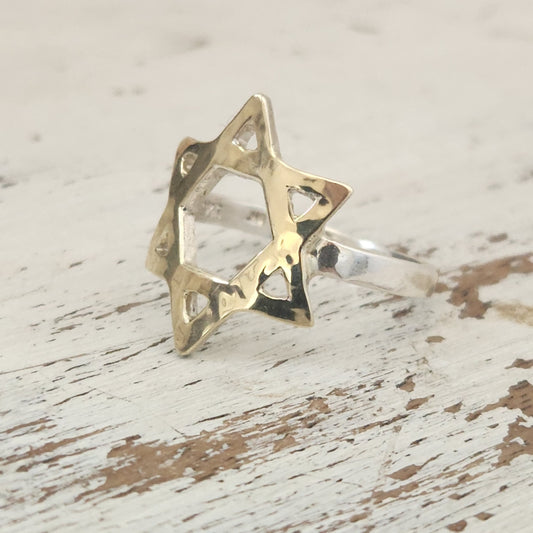 Two Tone Star of David Ring