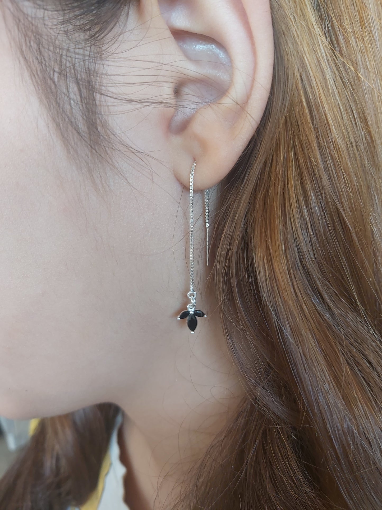 Black CZ Marquise Threader Earrings