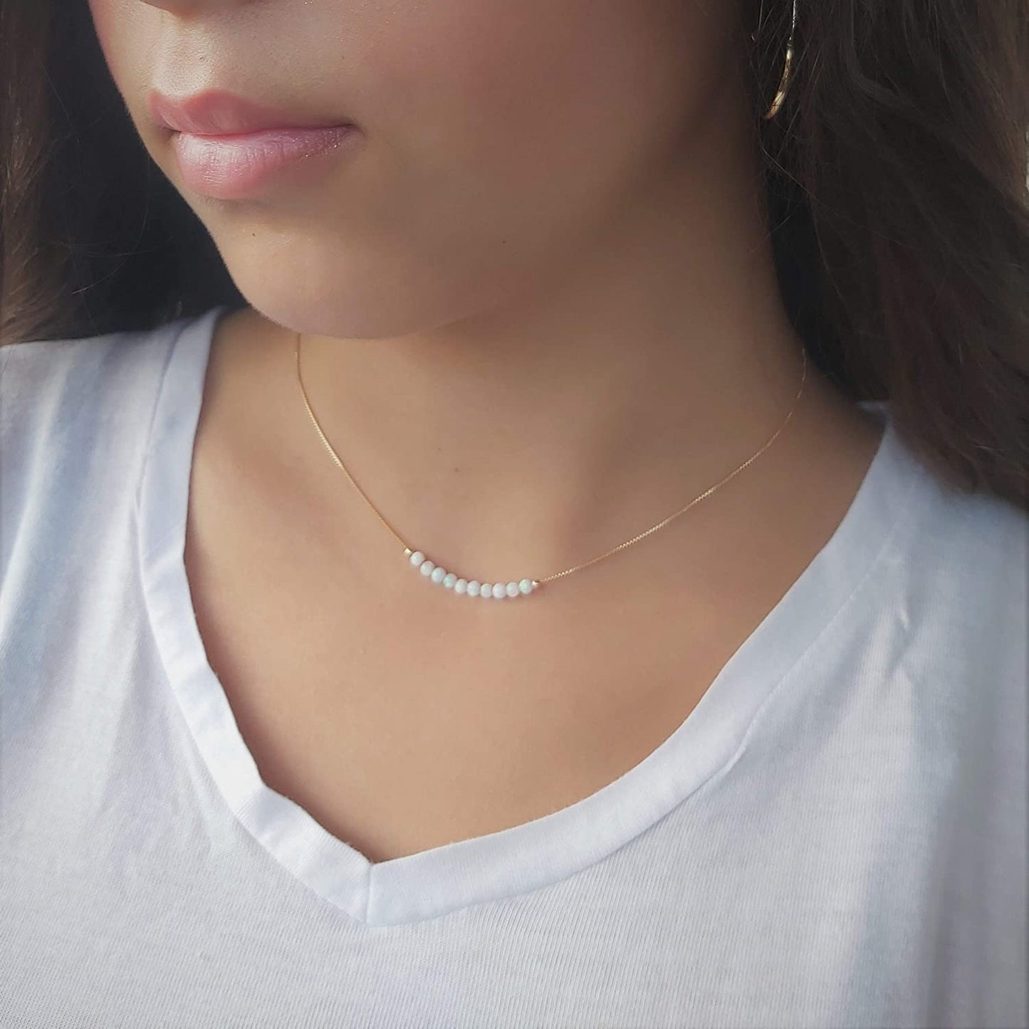White Opal Beaded Necklace