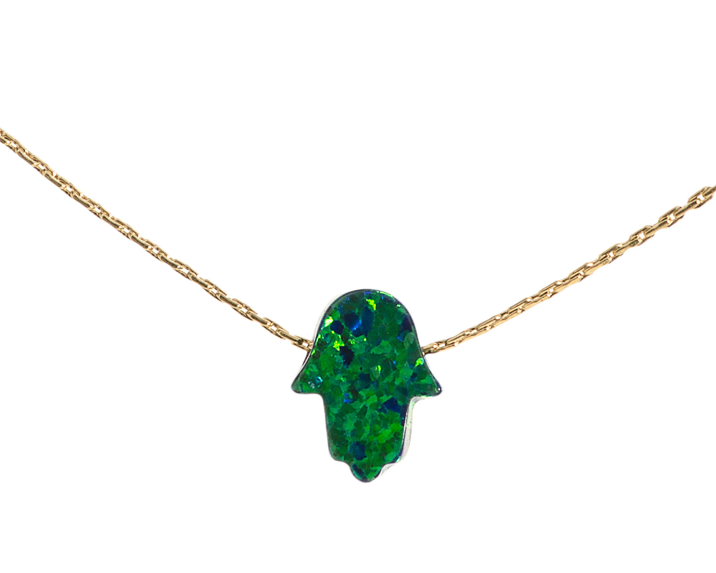 Gold opal hamsa hand pendant necklace