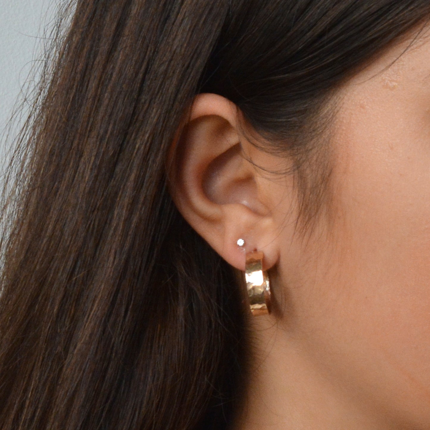 14k Gold Filled Open Hoop Earrings with post Hammered Wide 5mm Wrap Hoops for Women