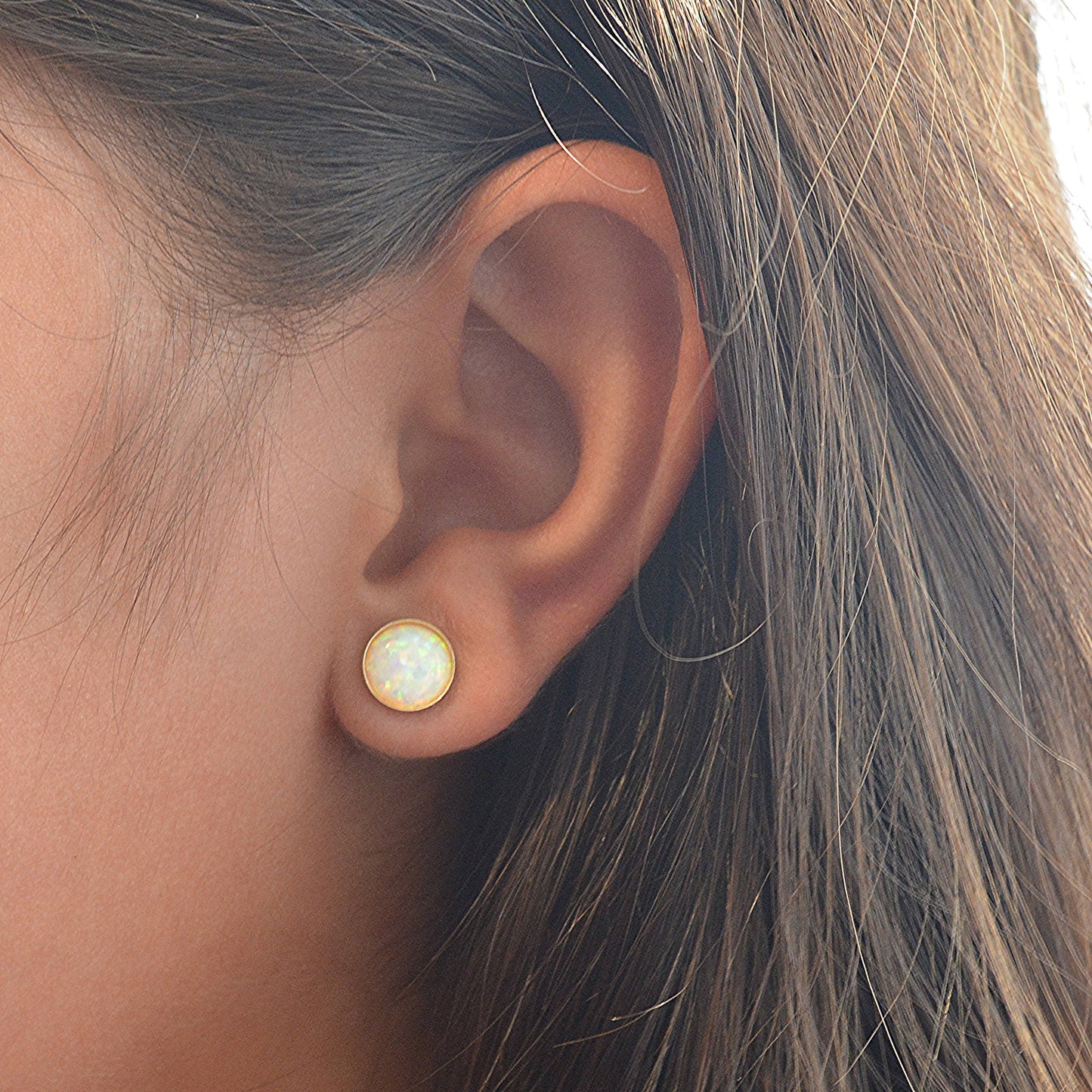 White Opal Earrings Sterling Silver 6mm