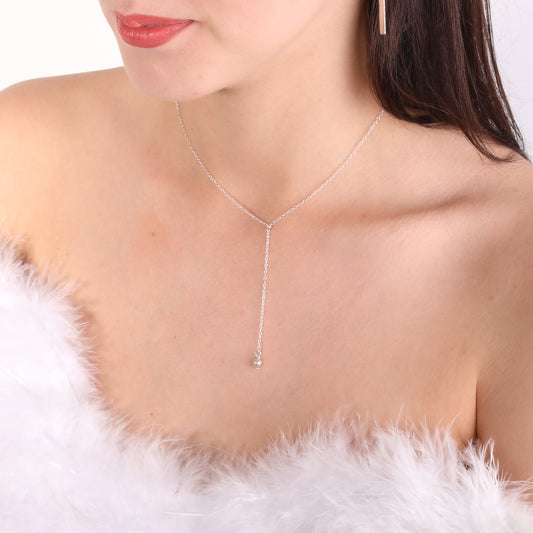 Silver Lariat necklace,Y necklace