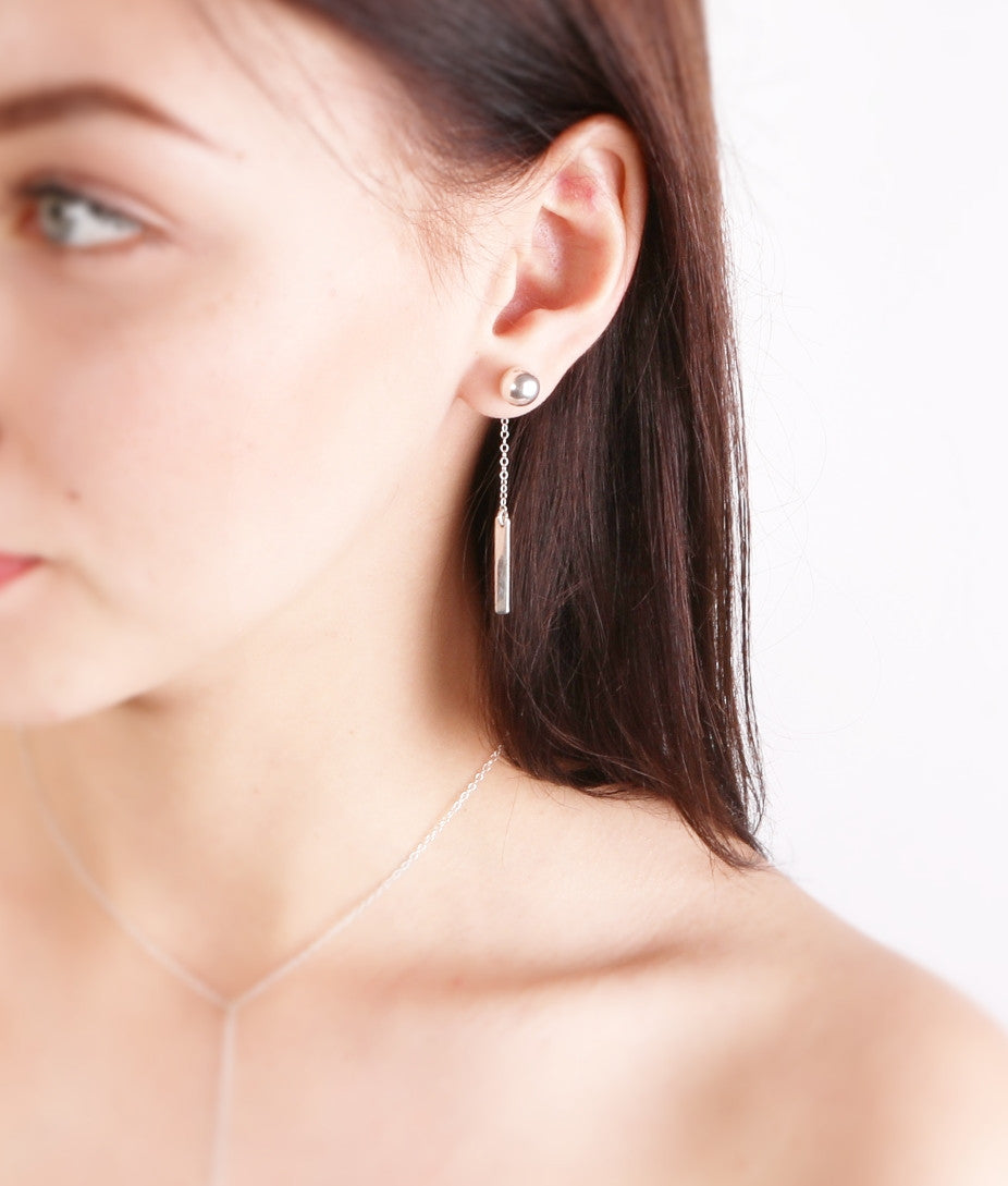 Sterling silver long chain bar Stud earrings