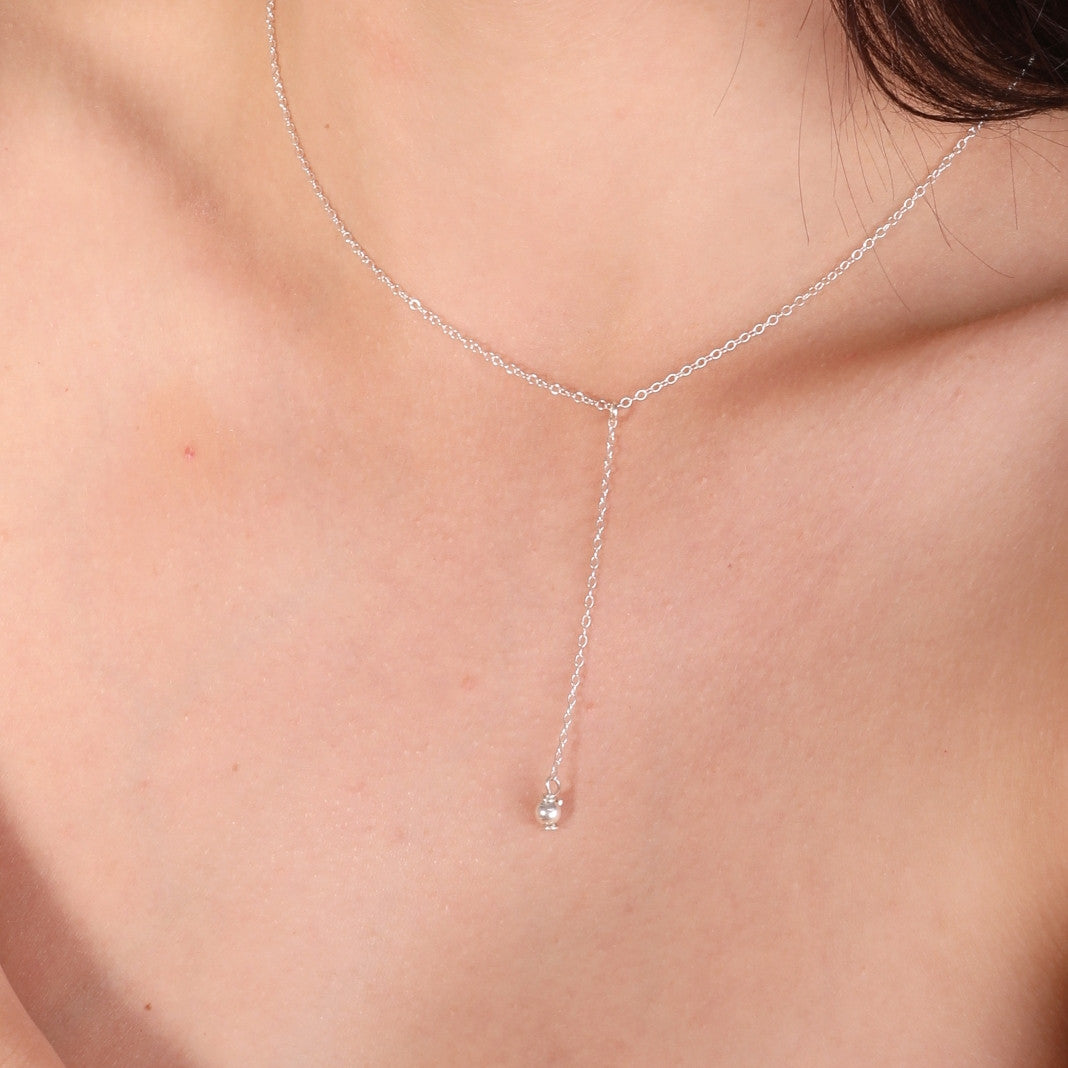 Silver Lariat necklace,Y necklace