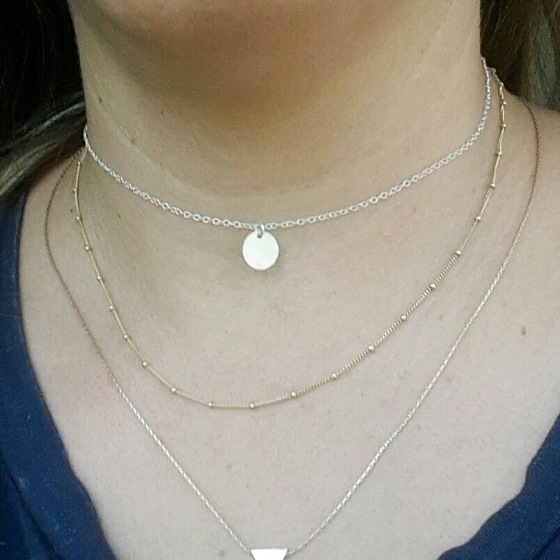 Tiny Silver Disc Necklace Minimalist Choker Necklace