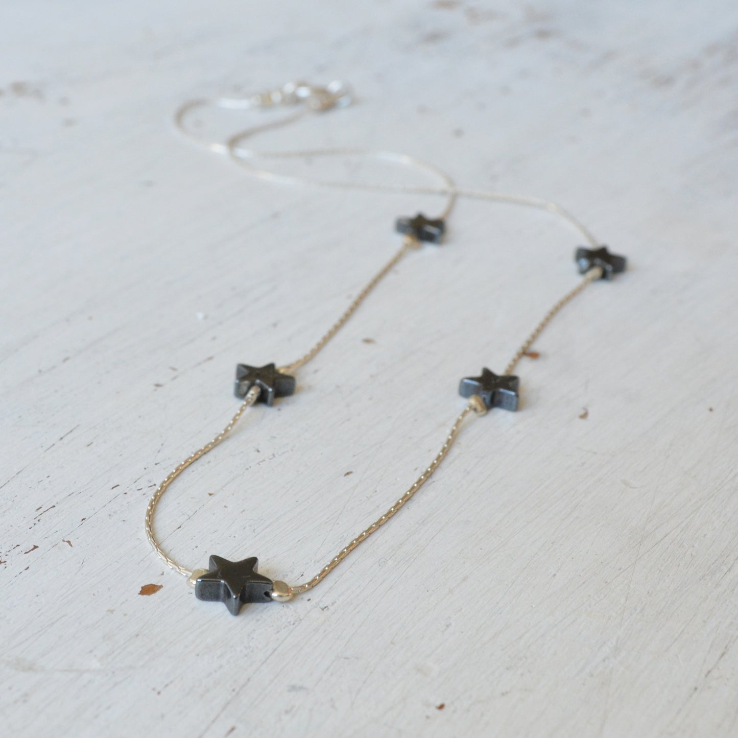 Black Hematite Star Bead Sterling Silver Gemstone Necklace