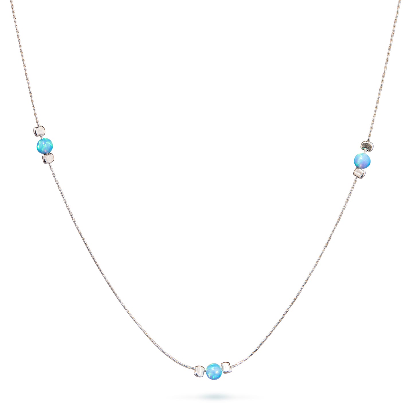 Sterling Silver 3mm Created Opal Beads Choker Necklace for Women Girls