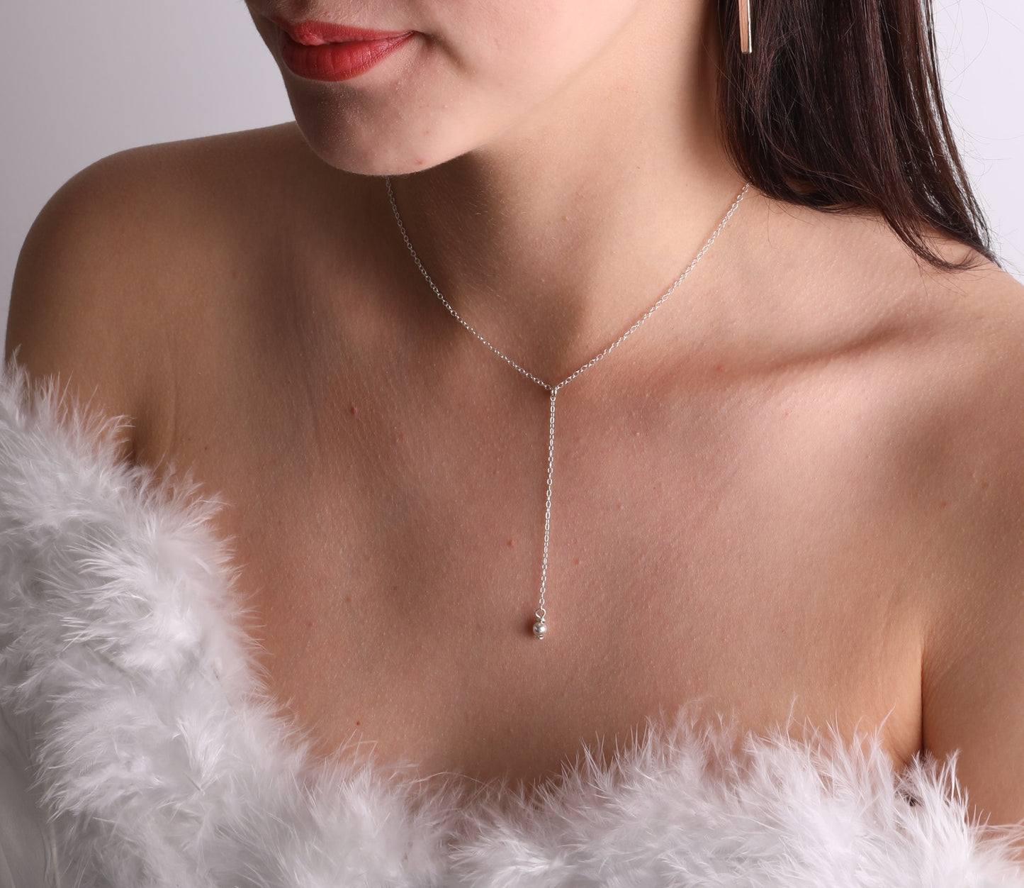 Silver Lariat necklace,Y necklace