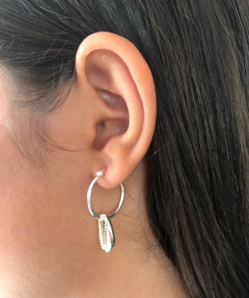 Sterling Silver Cowrie Shell Hoop Earrings