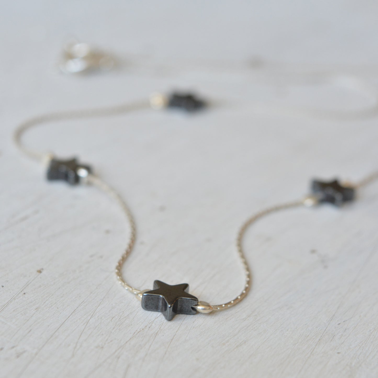 Black Hematite Star Bead Sterling Silver Gemstone Necklace