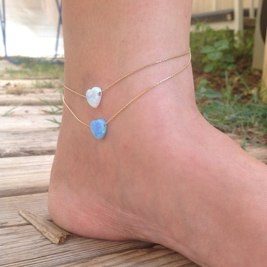 Gold blue Opal Heart Anklet