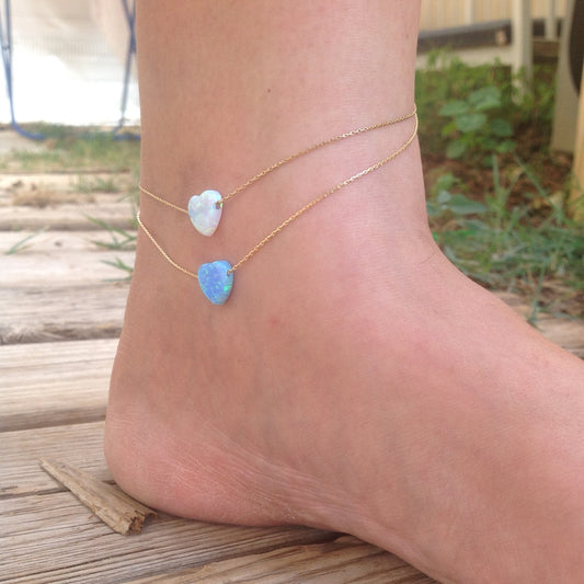 Gold blue Opal Heart Anklet