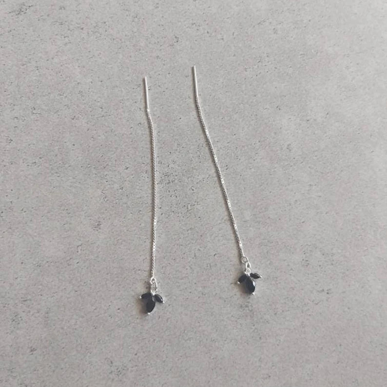 Black CZ Marquise Threader Earrings