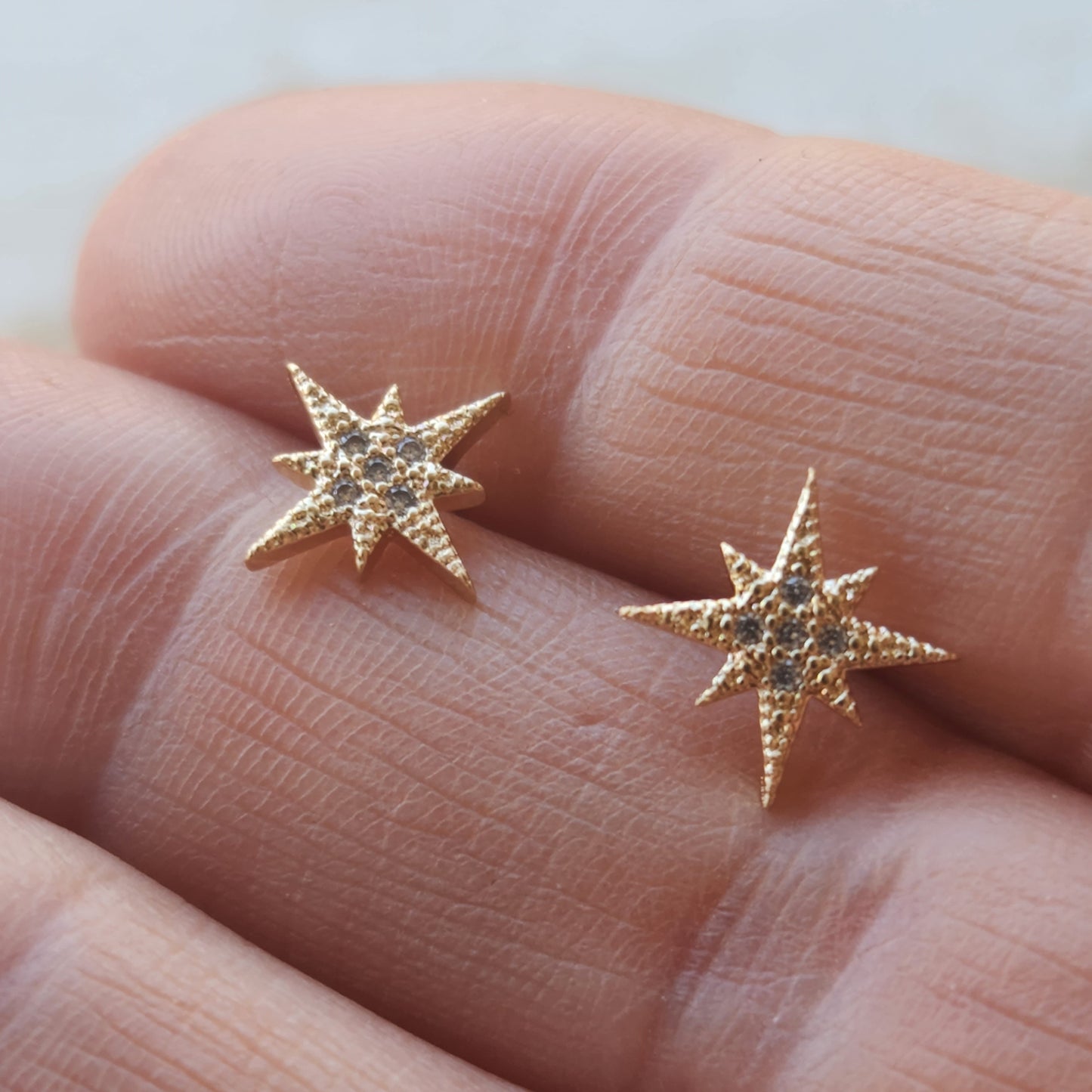 Gold North Star Stud Earrings