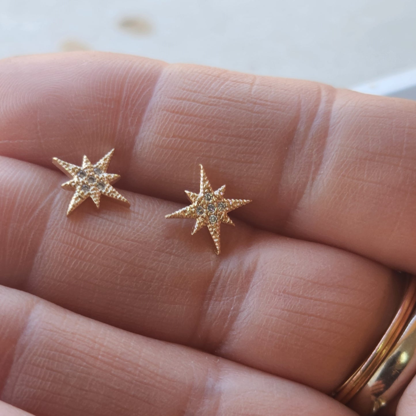 Gold North Star Stud Earrings