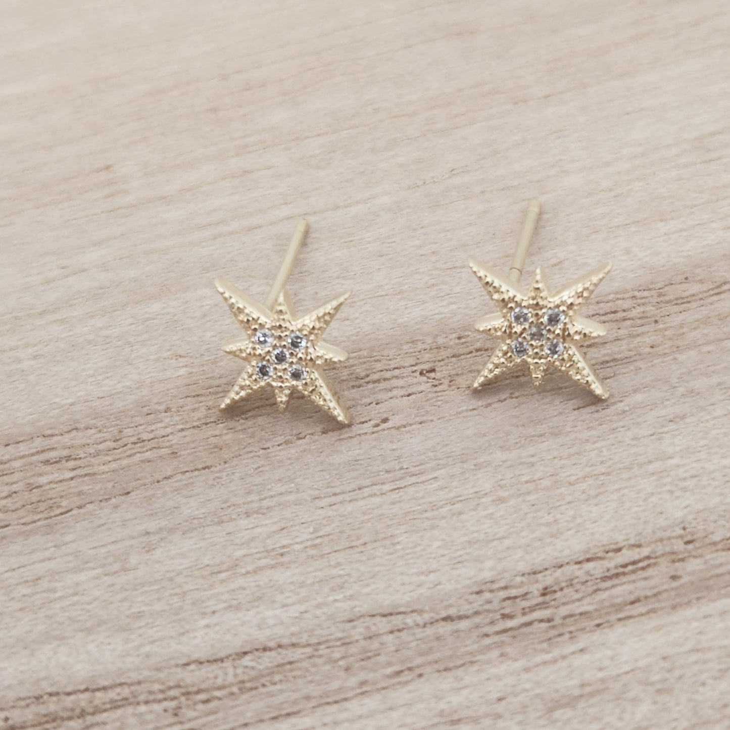 Gold North Star Stud Earrings
