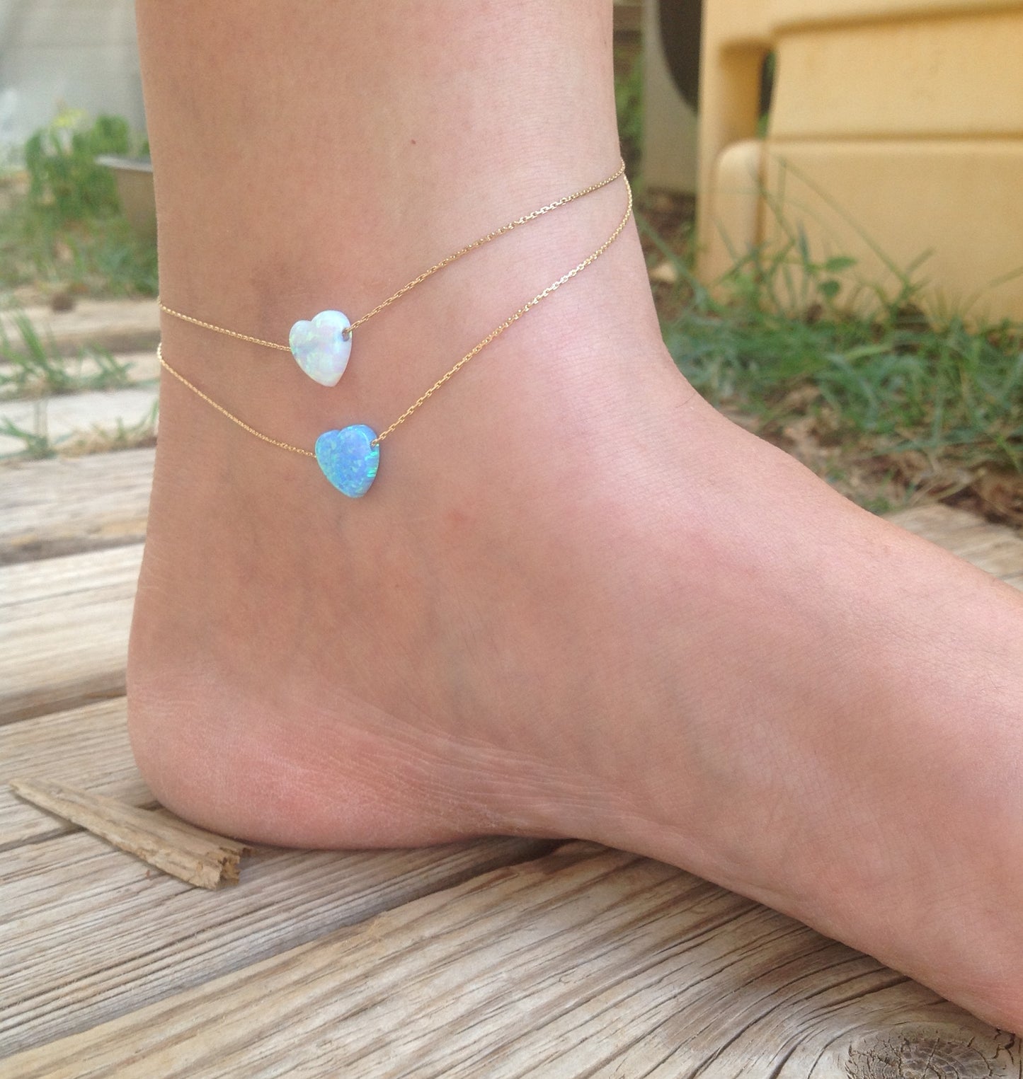 Gold blue Opal Heart Anklet